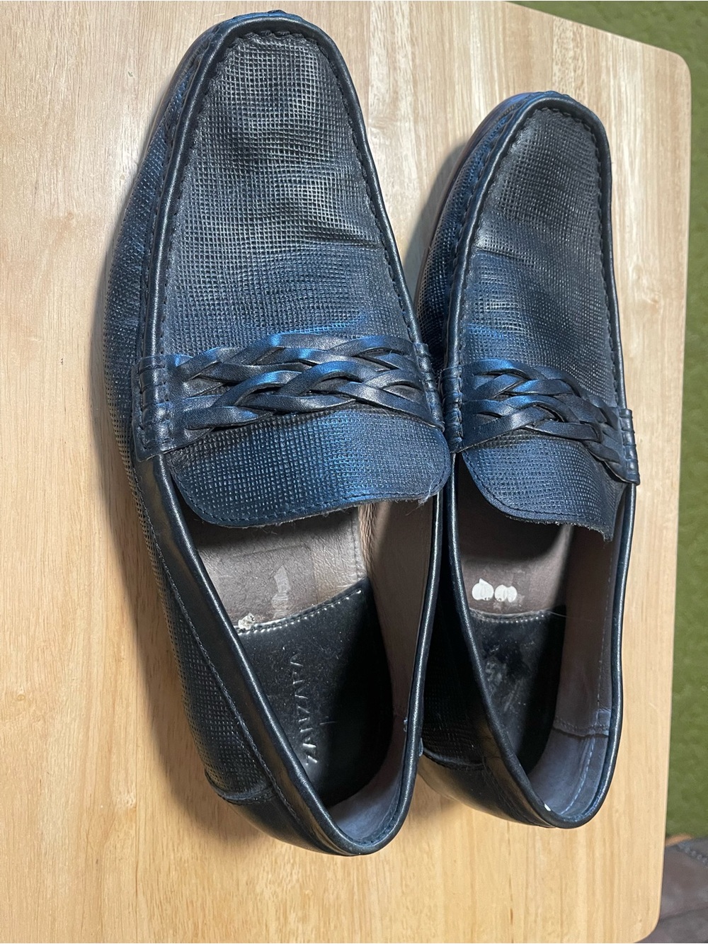 ZANZARA Mens Black Leather Slip On Loafers Shoes Size 11